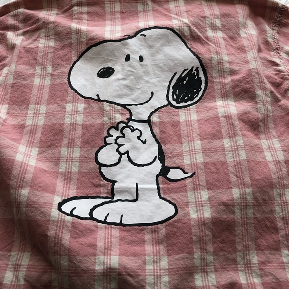Zara Peanuts Charlie Brown Girls Size 9 Pink/White Plaid Button-Up Shirt Classic - Picture 7 of 16